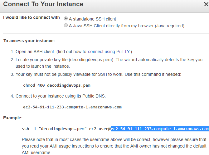 ws ec2 instance from windows by using putty 