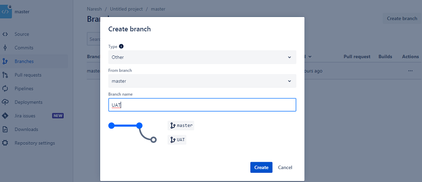 how to create branch in bitbucket