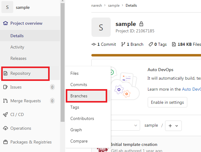 how to create a new branch in gitlab