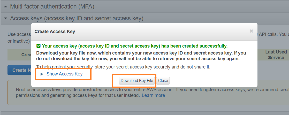 aws access key and secret key generation