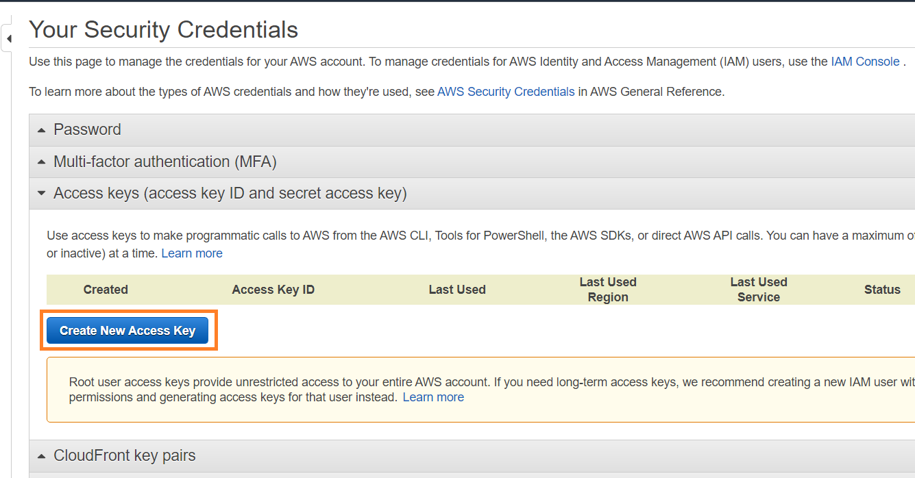 how to generate aws access key and secret key
